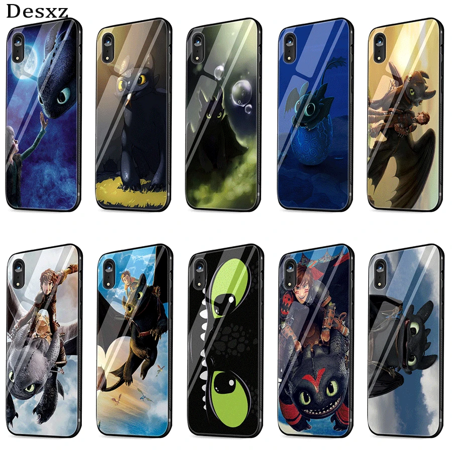 

Cell Phone Case Glass Toothless Train For iPhone X XR XS Max 6 6s 7 8 Plus 5 5S SE Cover