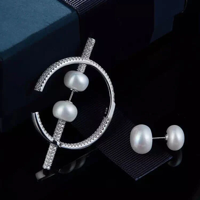

[MeiBaPJ] Elegant Women Pure S925 Sterling Silver Pearl Earrings AAA Zircon Simple Personality Stud Earrings Fine Jewelry