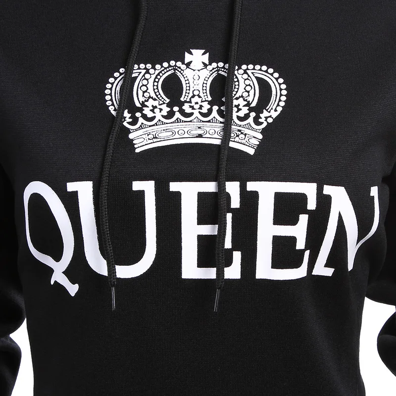 2018 KING Queen Hoodies Crown Print Unisex Men Women Spring Hoodies Sweatshirt for Couple Lovers Winter Letter Hooded Pullovers Hoodies