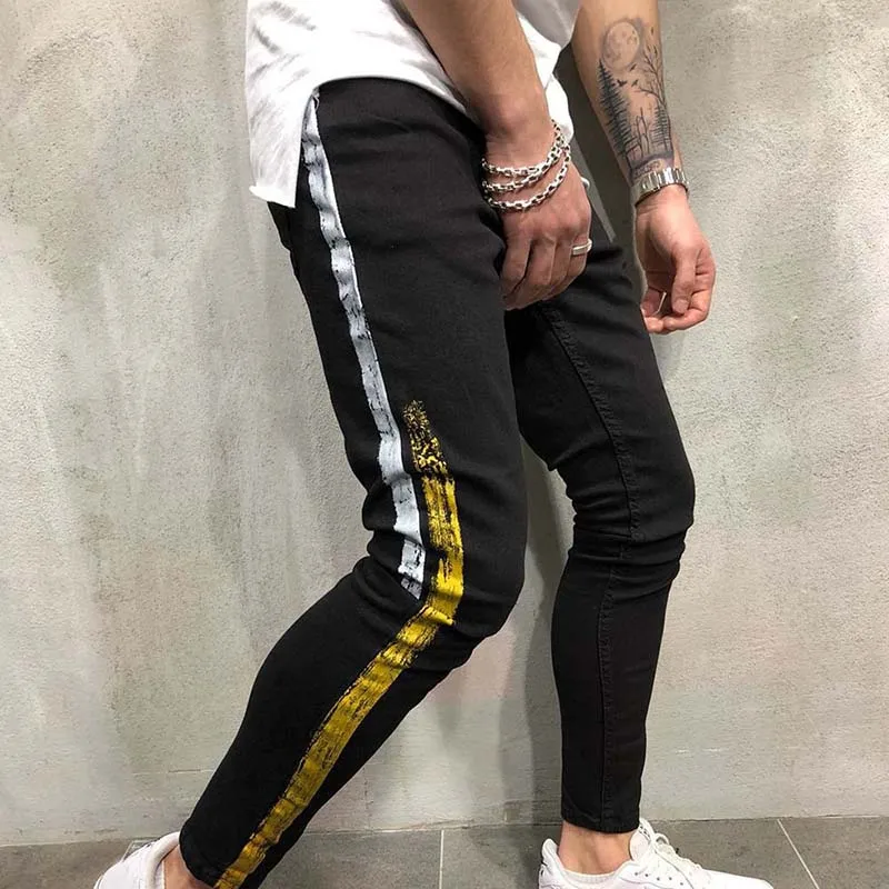 Black Skinny Jeans Men Clothes 2019 Autumn Denim Cotton Straight Hole Trousers Distressed Jeans Pants Denim Male Black Jeans