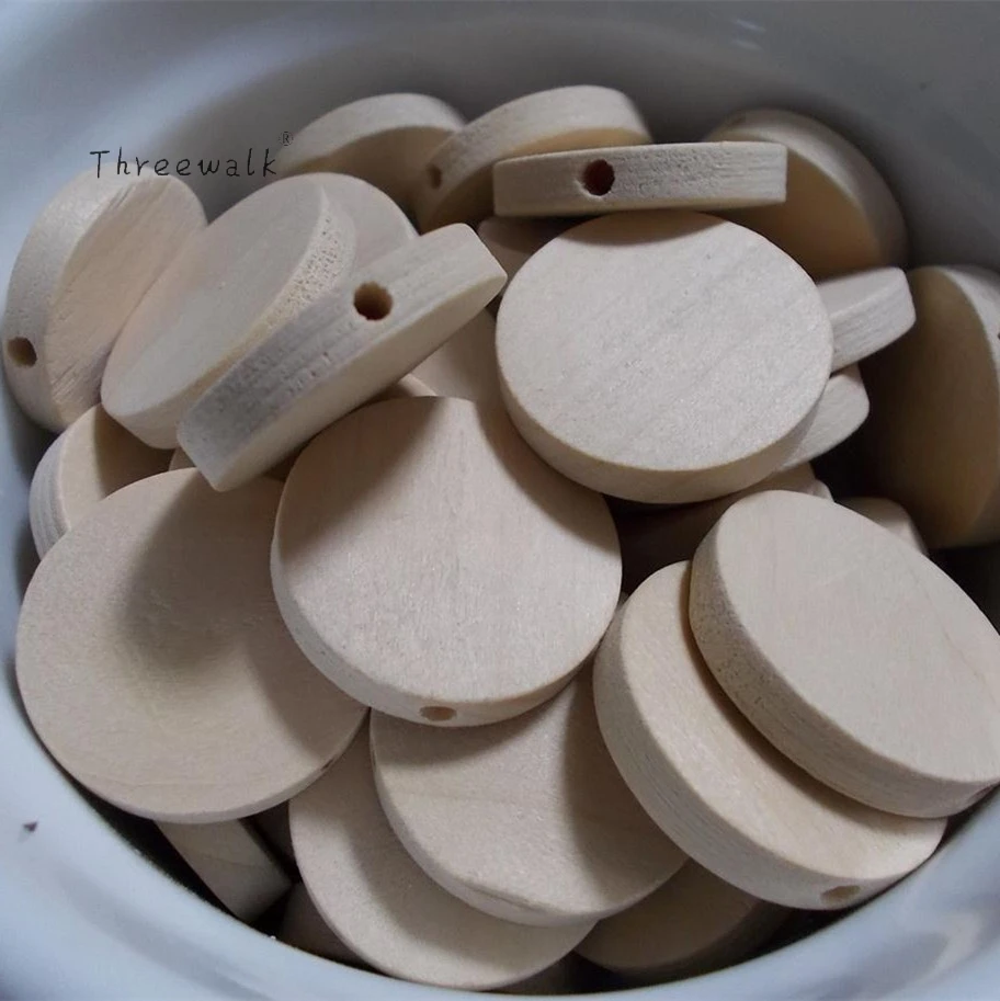 50pcs 25mm Natural Round Flat Wooden Beads Loose Beads V8756-in Beads