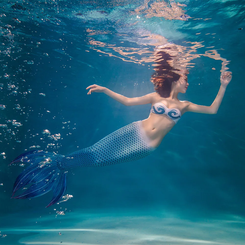 5pcs/set New Mermaid Tail with Flippers Bikini Swimmable  Girl Women Cosplay Costume Mermaid Tails for Swimming Adults Swimsuit