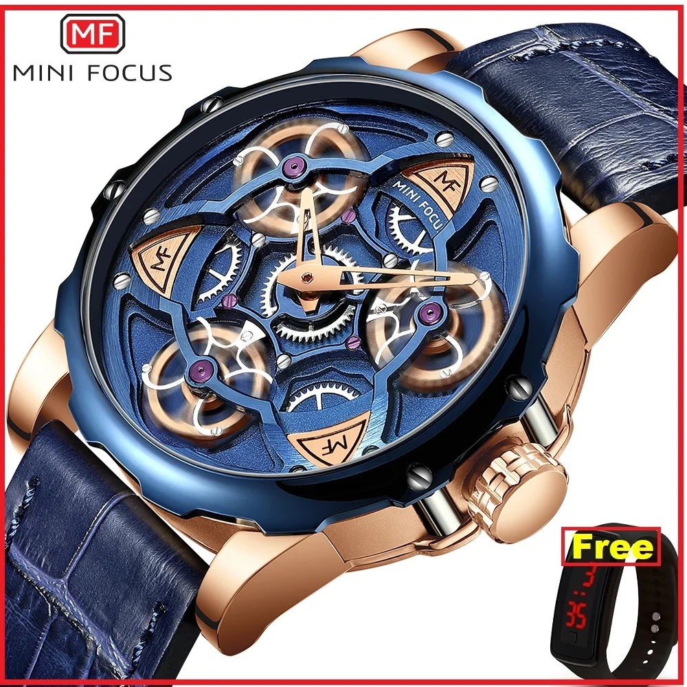 

MINIFOCUS Mens Watches Luxury Brand Military Sports Watch Male 3D dial Quartz Waterproof Leather Clock Relogio Masculino mf0249g