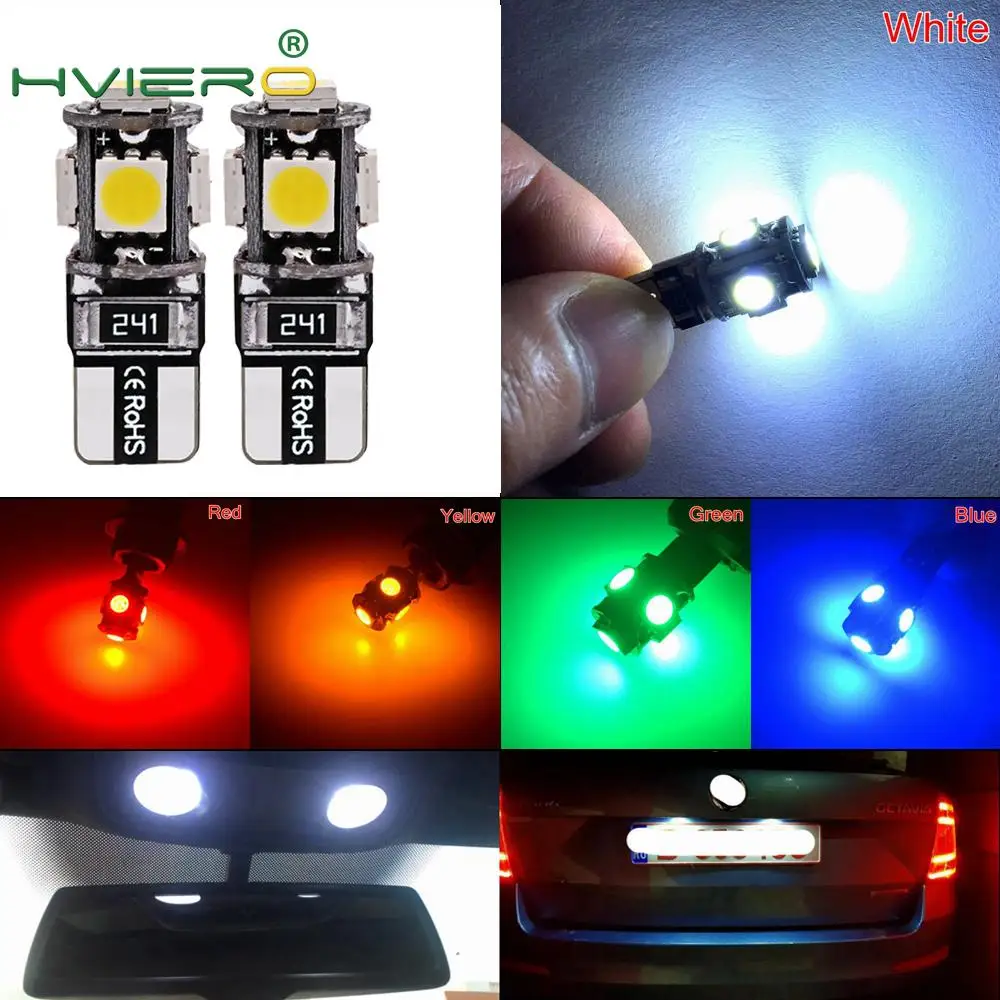 

New White 2pcs T10 5050 5SMD 5 SMD 1W Led Car Light Canbus W5w 194 Error Free DC 12V Bulbs High Quality Wholesale