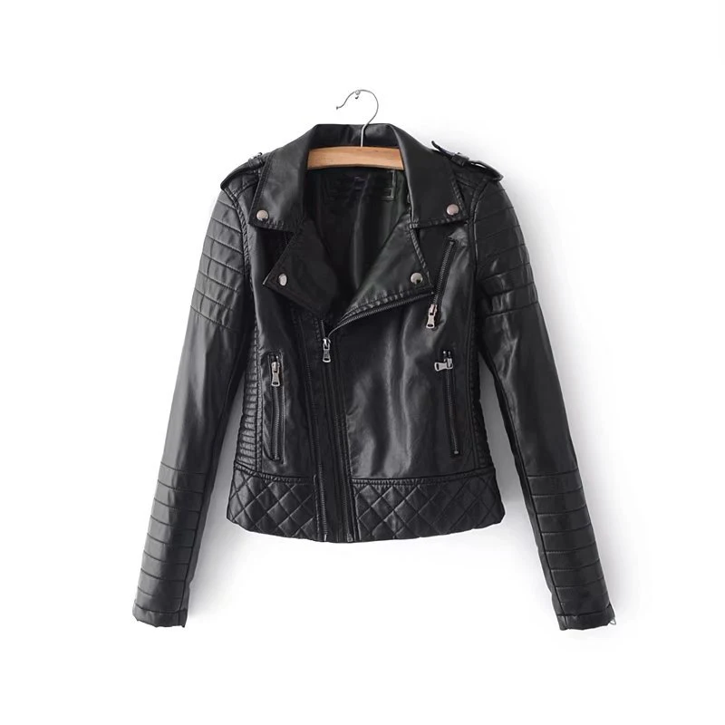 

2018 New Fashion Women Autumn Soft Faux Leather Jackets Pockets Lady Motorcyle Zippers Biker Pu Coats Outerwear