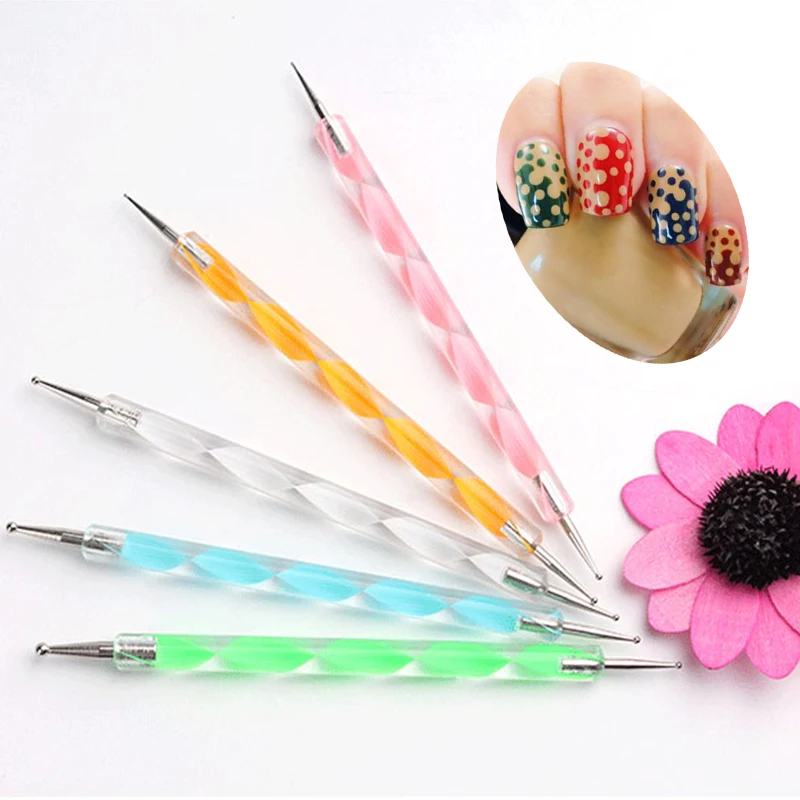 5pcs 2 Way Professional Point drill pen Nail Art Dotting Pens DIY Nail