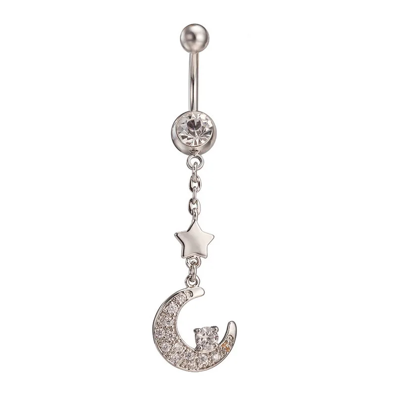 Nail Navel Ring Jewelry Navel Buckle Body Chain Shining Rhinestone Moon