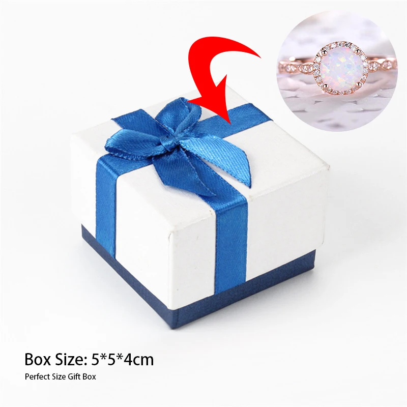ROMAD Dainty Round Fire Opal Rings for Women Rose Gold CZ Engagement Rings in Copper Promise Ring With Gift Box R3
