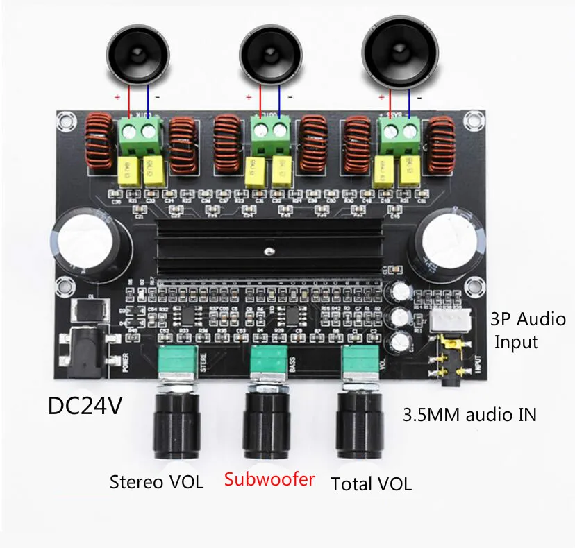 Обновленная Плата усилителя сабвуфера TPA3116D2 2,1 80 Вт* 2+ 100 Вт НЧ-динамик усилитель домашний DIY DC24V