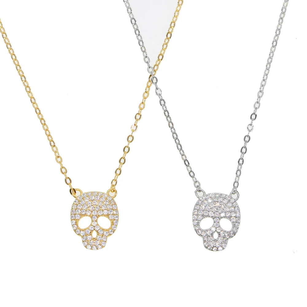 

2019 New fine 925 sterling silver jewelry micro thin pave cz charm linked chain Skull necklace women cute girl fashion necklaces