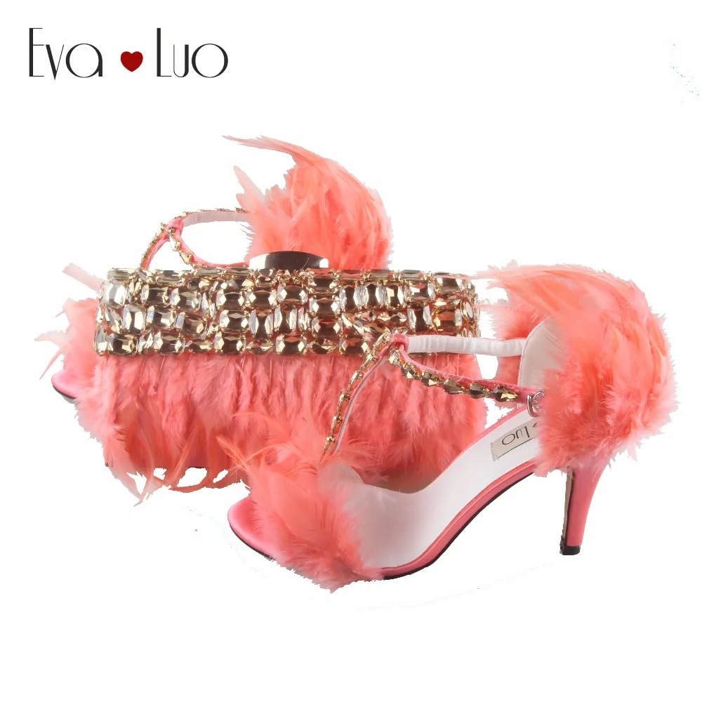 Bs830 Custom Made Coral Gold Feather Rhinestones Shoes With Matching