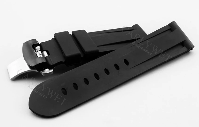 CARLYWET 24 мм черный водонепроницаемый силиконовый резиновый сменный ремешок для наручных часов с серебристой черной застежкой для светильника