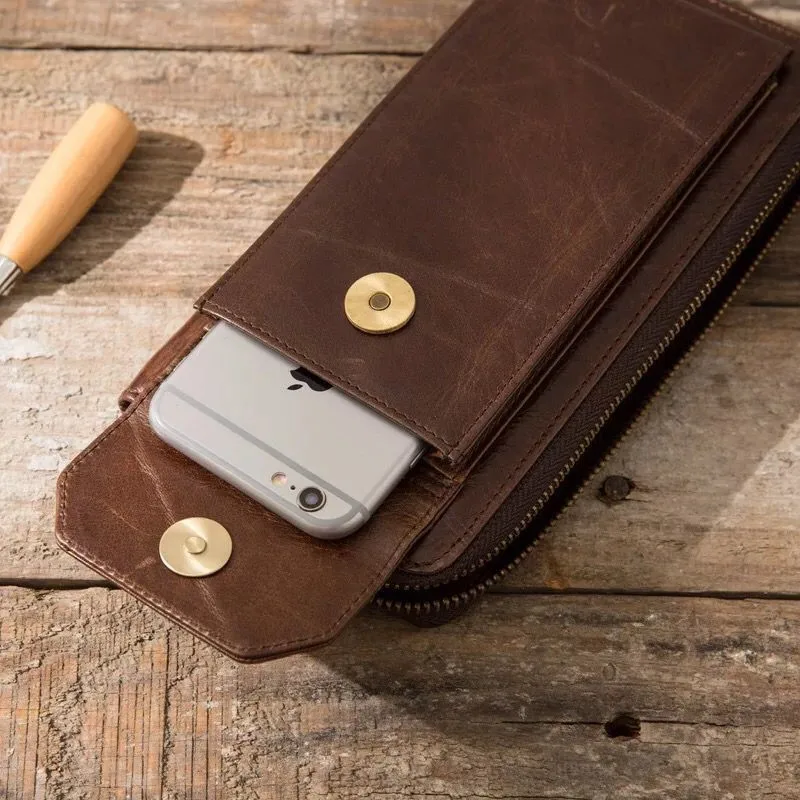 bit Brieftasche Brown Wachs card Rindsleder Leder Reißverschluss Öl Alacchnv Geldbörse Retro Männer Erste Schicht 0007d Multi Langen Hand Absatz xzRU4w6
