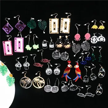 

High Quality Cute Bird Parrot Leaf Star Rabbit Geometric Shaped Pendant Acrylic Stud Earring For Women Girl Ear Jewelry Gifts