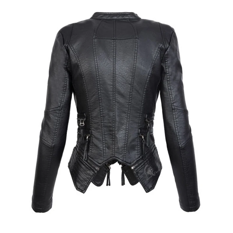 Jacket Black Size Motorcycle 2018 Zipper Plus Women Kinikiss Faux Female Coat Winter Pu Gothic Autumn Fashion 3xl Leather XgEnz