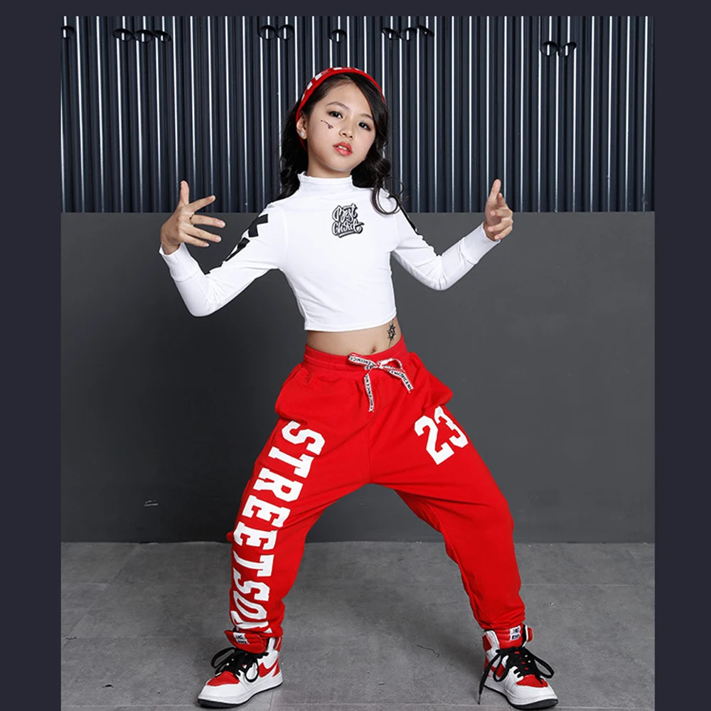 

Red Children Party Dance Costumes Jazz Tops+Pants hip-hop Dancing Outfits Kids Modern Dancewear Performance Stagewear Outfits