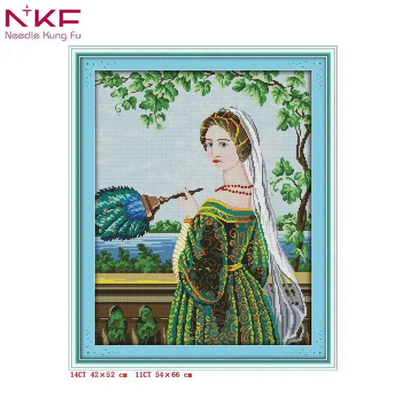 

Green skirt woman DIY decor embroidery chinese cross stitch kits patterns printed canvas needlework set everything for handmade