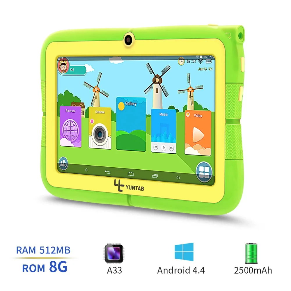 Yuntab Детские планшеты Q88R 7 "Allwinner A33, 1,5 ГГц 4 ядра Android 4,4 tablet PC, поддерживается с Ивава программного обеспечения родительский Управление