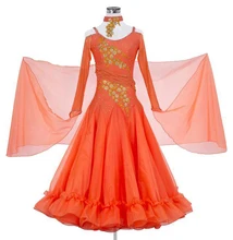Ballroom Competition Dance Dress Lady’s High Quality Custom Made Long Sleeve Tango Waltz Flamenco Ballroom Dancing Costume