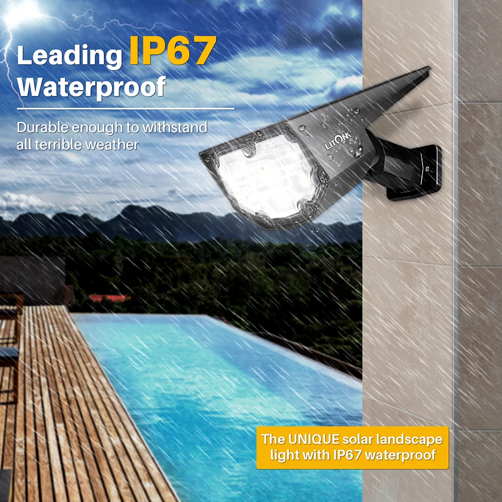 Litom CD190 12 LED Solar Powered Lawn Lights IP67 Waterproof 2 Light Models Solar Lights for Yard Pathway Wall Outdoor Garden image 4