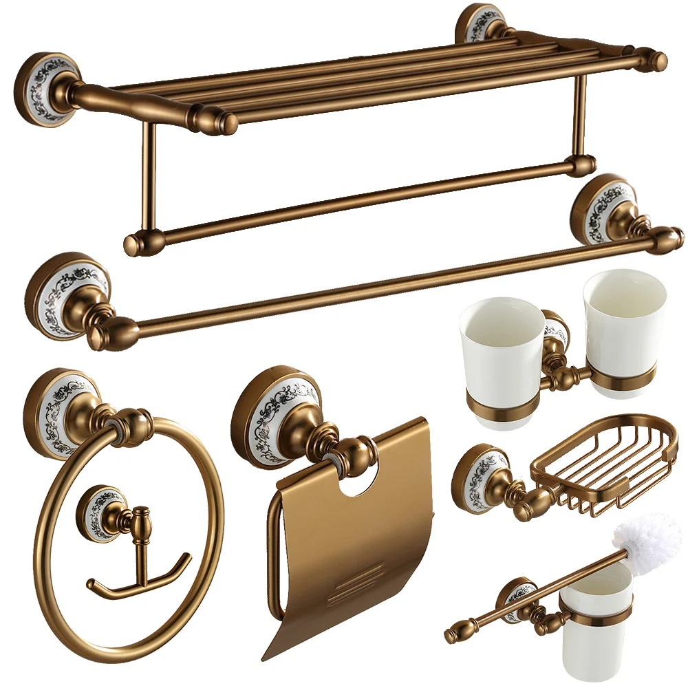

European Porcelain Bathroom Hardware Sets Antique Space Aluminum Brush Bathroom Accessories Set Bathroom Products wr5