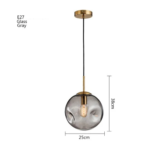 Стеклянный подвесной светильник, скандинавский подвесной светильник, вогнутый шар, латунный креативный минималистичный E27 Прозрачный Абажур для ресторана - Цвет корпуса: gray