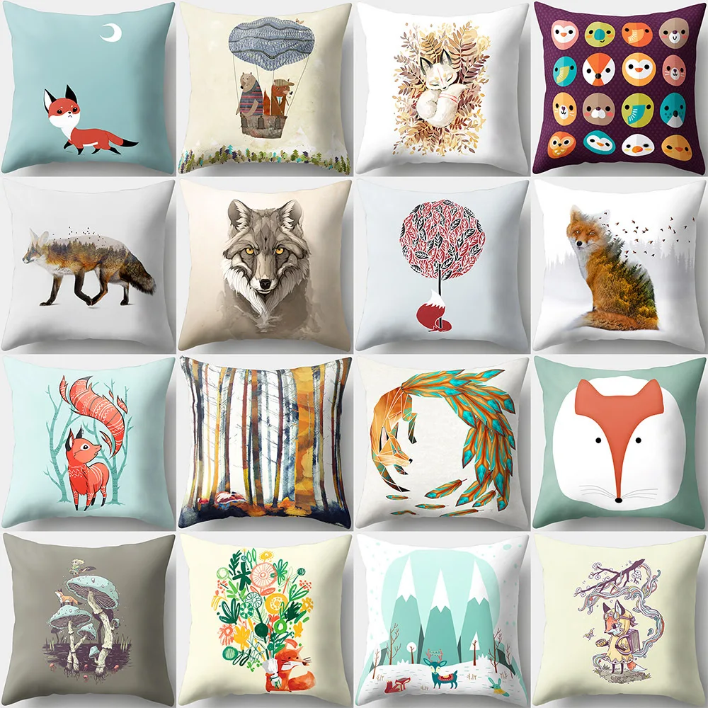 

Square 18'' Fox Print Sofa Bed Home Decoration Pillow Case Cushion Cover Cute Animals Cushion Cover Pillowcase Drop Shipping