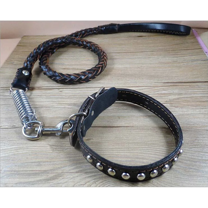 Pet Dog Collar Real Cowhide Strong Safety Chain Traction Rope Pets Medium Large Dogs Supplies | Дом и сад