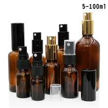 5-50 мл портативная бутылка из янтарного стекла для путешествий многоразового использования, мелкий распылитель тумана, флаконы для эфирных масел, пустой косметический контейнер