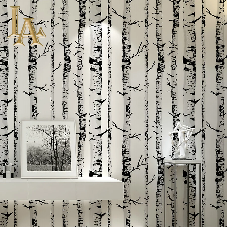 Birken Tapete Black White font b Birch b font font b Tree b font font b Wallpaper b - Birken Tapete