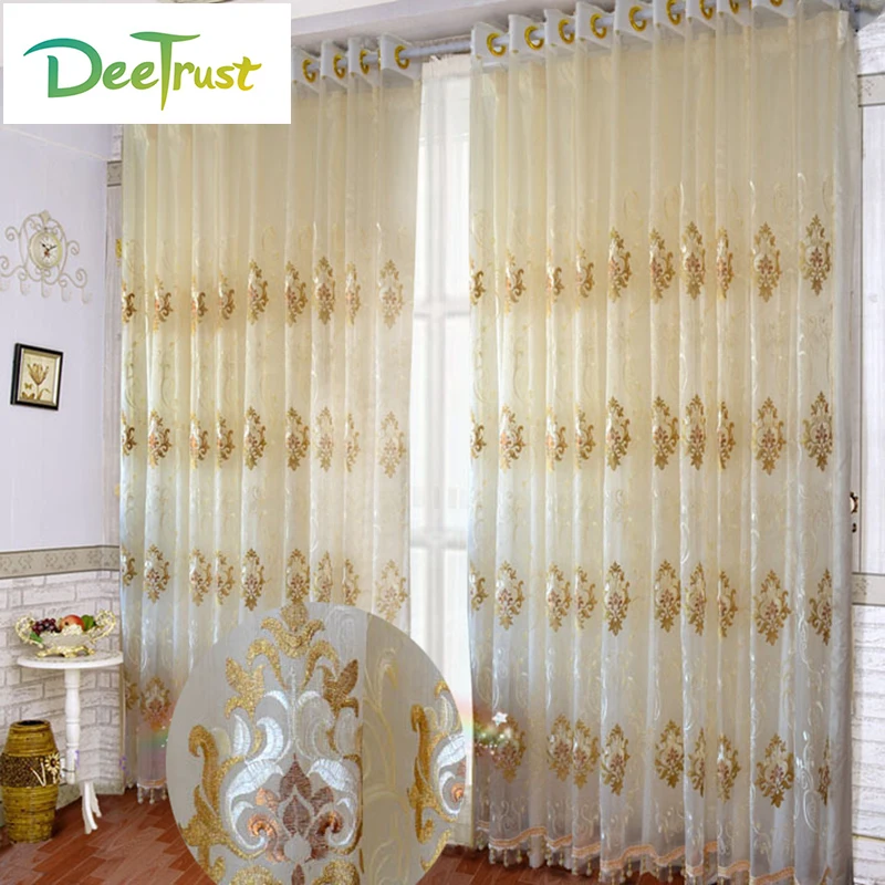 

Luxury Europe Embroidered Curtain Floral Sheer Burnout Tulle Voile Blackout Curtain Fabric Living Room Screening Home Decor
