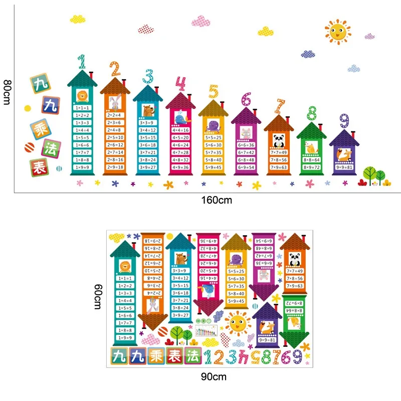 Детская комната 99 Таблица мультипликации настенные наклейки для детей съемные Детские Обучающие Монтессори Наклейки на стены