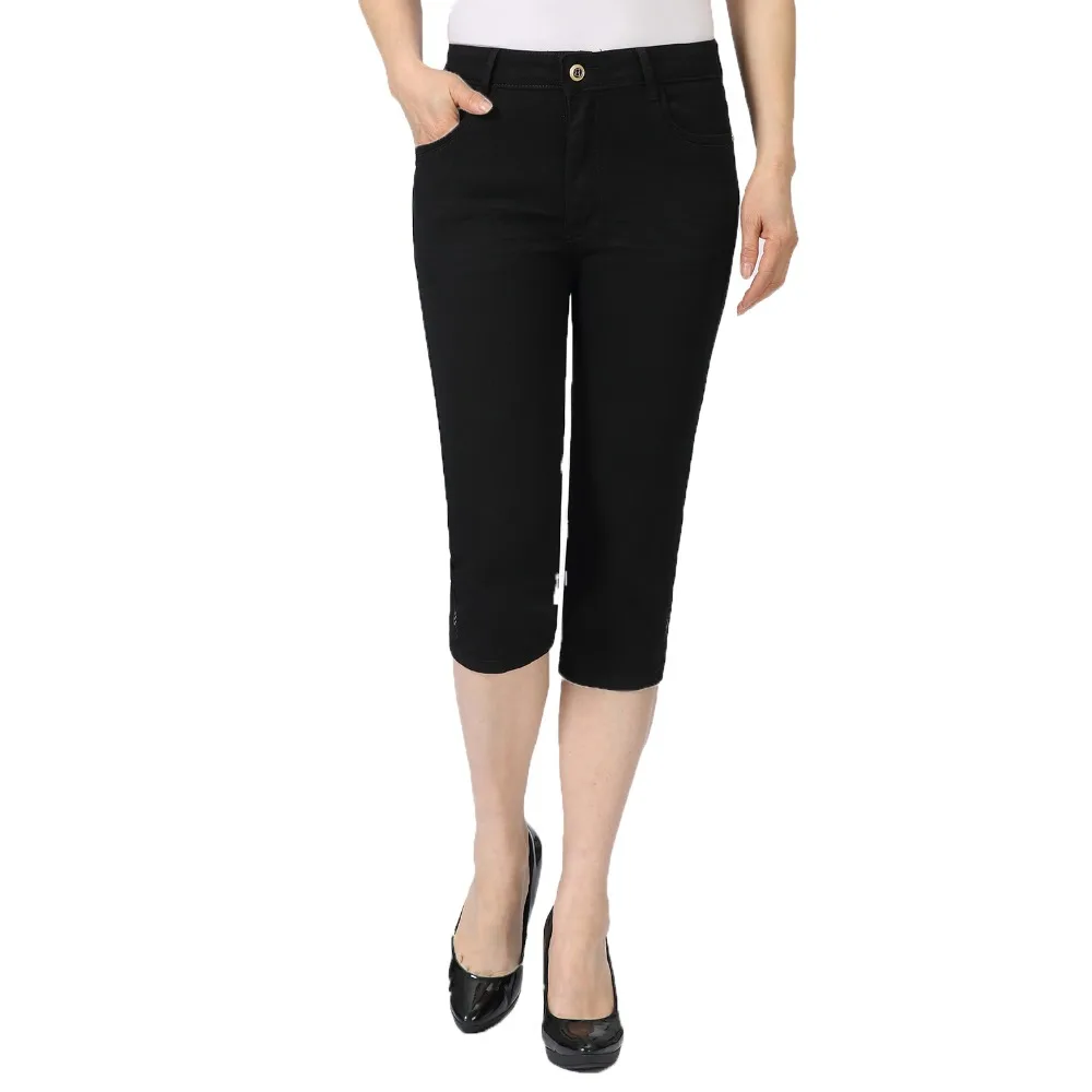 

Woman Summer Cropped Jeans Pants Women Black Denim Crop Trousers Slim Fit Calf Length Zipper Fly Design Jean Pant Plain Colour