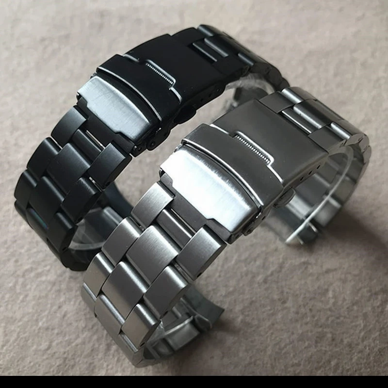 

22mm Stainless Steel Watch Band Bracelets Curved End Replacement Curved Interface Black Silver Brushed Surface Watchband KYY8857