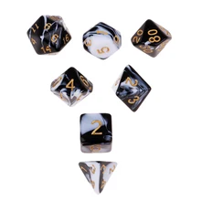 7 шт двухцветные многогранные кости D4-D20 для подземелья и драконов Вечерние игры 16 мм черный белый