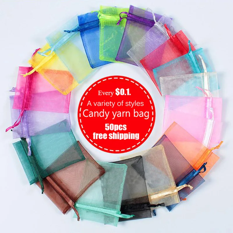Buy Free shipping 50pcs 12*10cm Organza bags Wedding