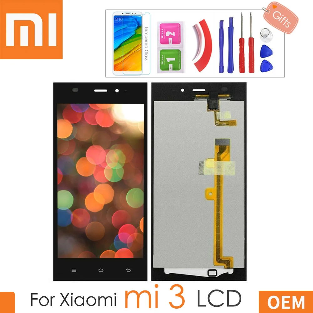 

5.0'' Original Black LCD For XIAOMI Mi3 Display Touch Screen for Xiaomi Mi 3 LCD Display Replacement with Gifts