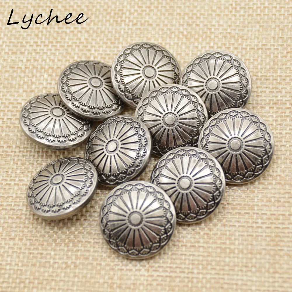 

10Pcs/lot 23mm Antique Silver Vintage Flower Engraved Shank Button Metal Round Buttons For DIY Clothing Jean Craft Accessories