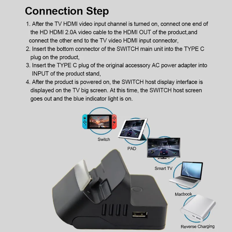 Для Переключатель HDMI зарядная док-станция Регулируемая Портативная зарядка кронштейн HDMI Конвертация видео Зарядная база для переключателя NAND