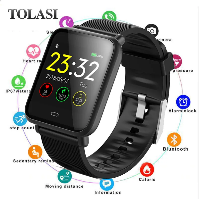 

Smart Watch for Mens Q9 Blood Pressure Heart Rate Monitor Smartwatch IP67 Waterproof Sport Fitness Trakcer Men Women Smartwatch