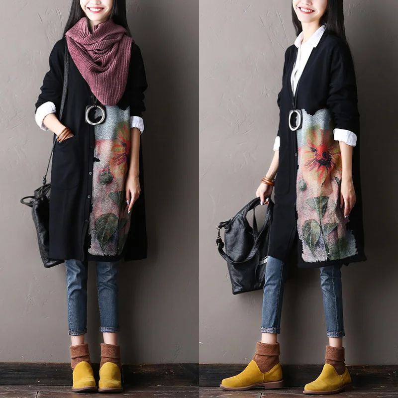 

2018 female new autumn and winter flower long-sleeve sweatshirt plus size 100% cotton cardigan elegant