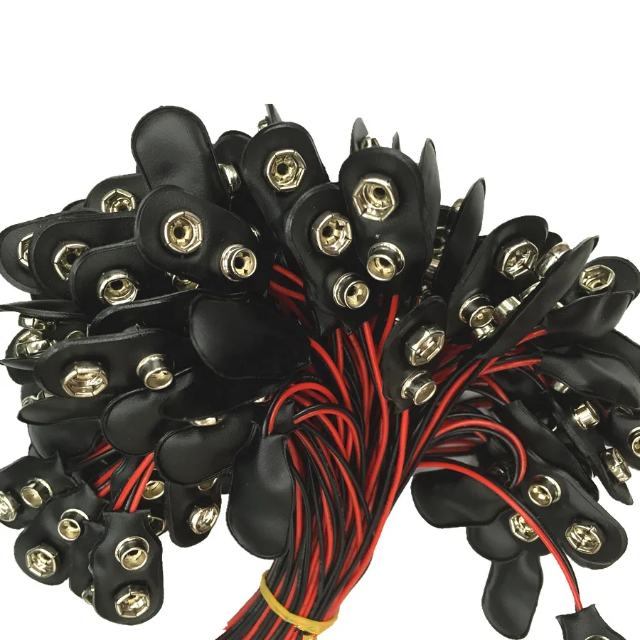 I shape 9V battery snap connector button black leather case copper with 6'' leads 1000pcs/lot | Обустройство дома