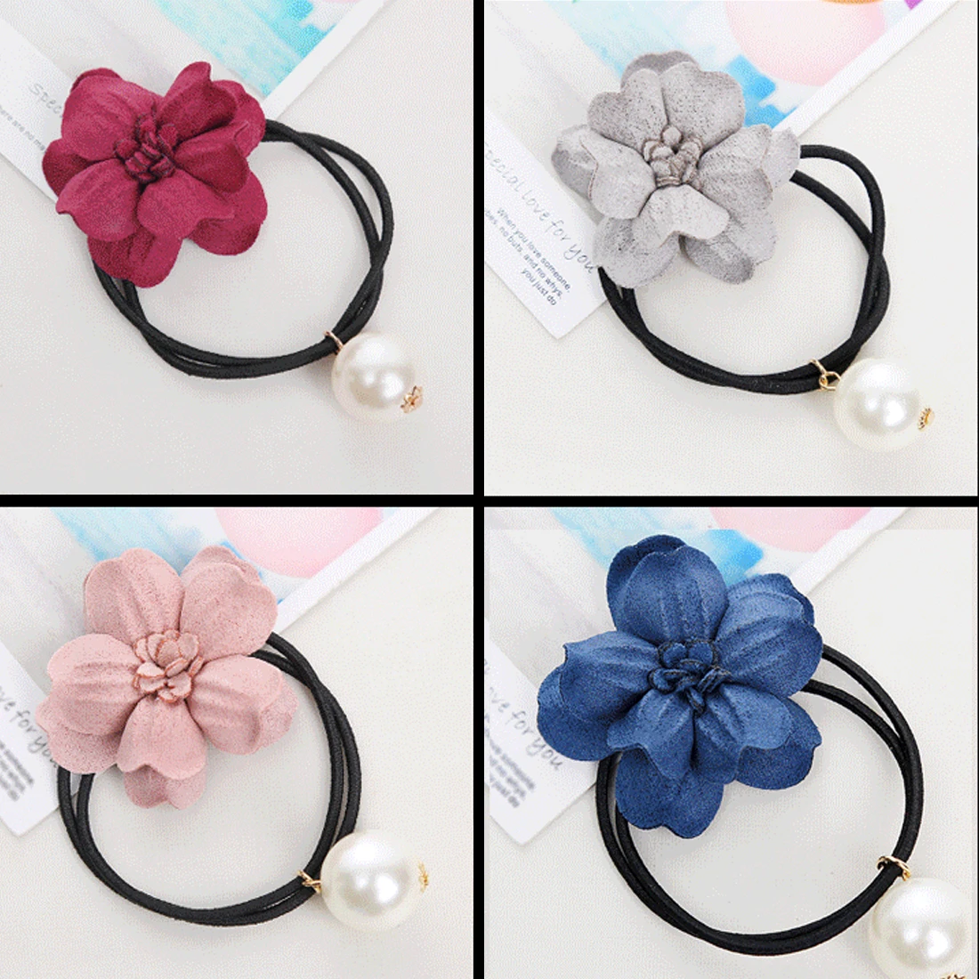 

Girls Lovely Fabric Pearl Elastic Hair Band Flowers Scrunchy For Hair Ties Women's Pearl Hair Accessories Ponytail Holders Gum