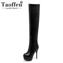 Taoffen/Большие размеры 34-46; пикантные женские сапоги на платформе; женские сапоги до бедра на молнии; осенние высокие сапоги на высоком тонком каблуке; обувь