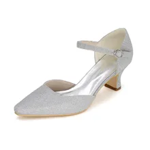 Fashion woman pointed toe D’orsay glitter low medium heel shoes wedding party prom cocktail shoes red gold silver blue black