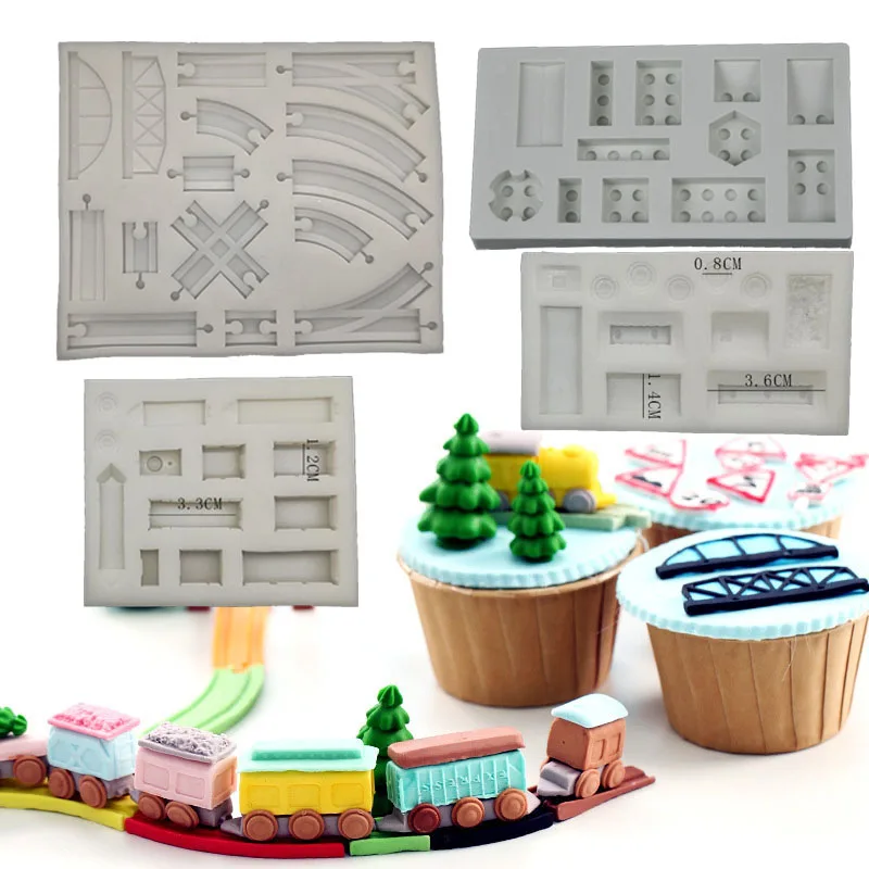 

4 Pcs Train Tracks Toy Building Blocks Molds Silicone Soap Mold DIY Fondant Cake Decor Chocolate Candy Mould Kitchen Baking Tool