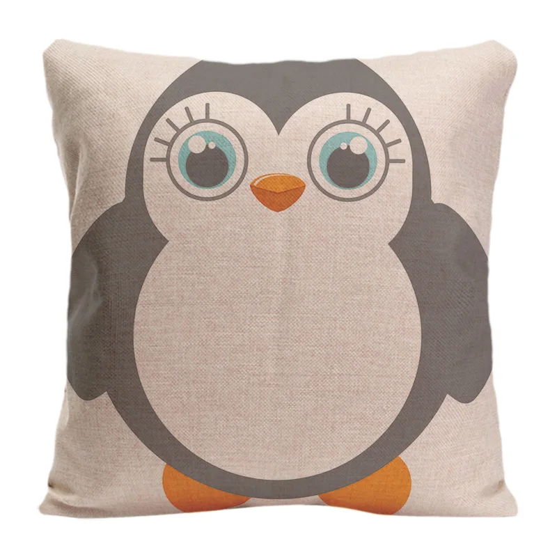 Cotton Linen A Cute Penguin Throw Pillow Case Decorative Cushion Cover