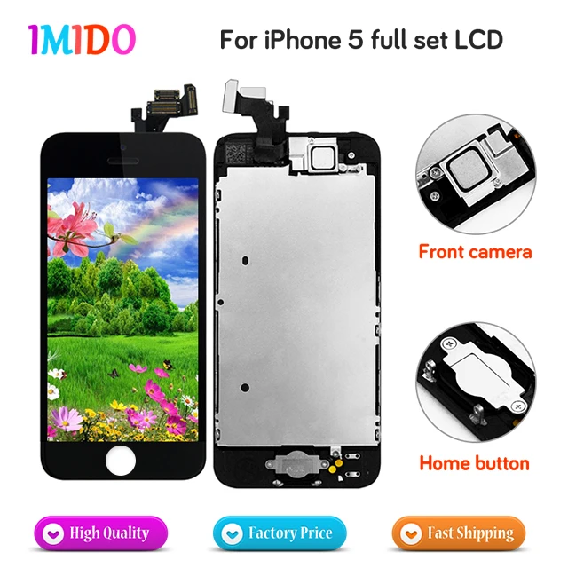 

10Pcs High Quality Full Set LCD For iPhone 5 LCD Display Touch Screen Home button+Front camera Complete Touch Screen Digitizer