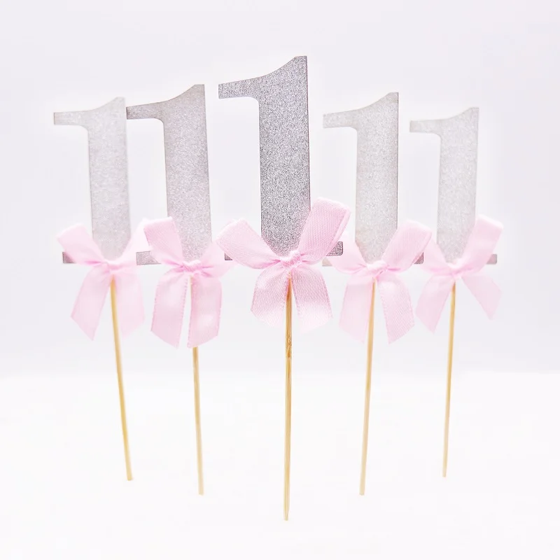 10 шт./компл. Блестящий золотистый Серебристый номер 1 кекс украшение для торта для DIY Baby Shower День рождения Свадебная вечеринка украшение для выпечки - Цвет: silver pink