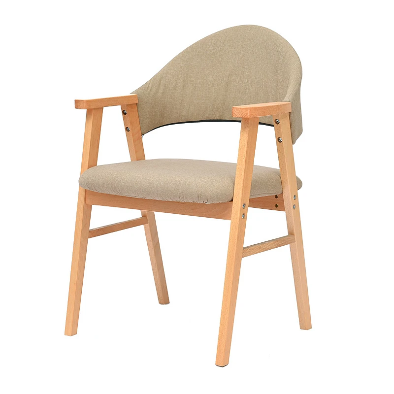 

Nordic Style Simple Solid Wood Dining Chair Multifunction Leisure Stool Household Study Room Chair with Armrest Washable Seat